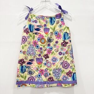 Hanna Andersson Pastel Floral Pillowcase Dress Tie Shoulder Size 120 6-7 Cotton